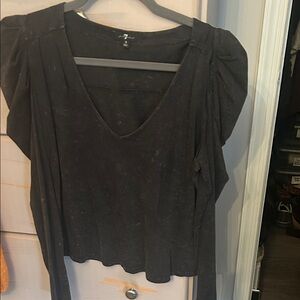 7 For All Mankind Black V-Neck Top